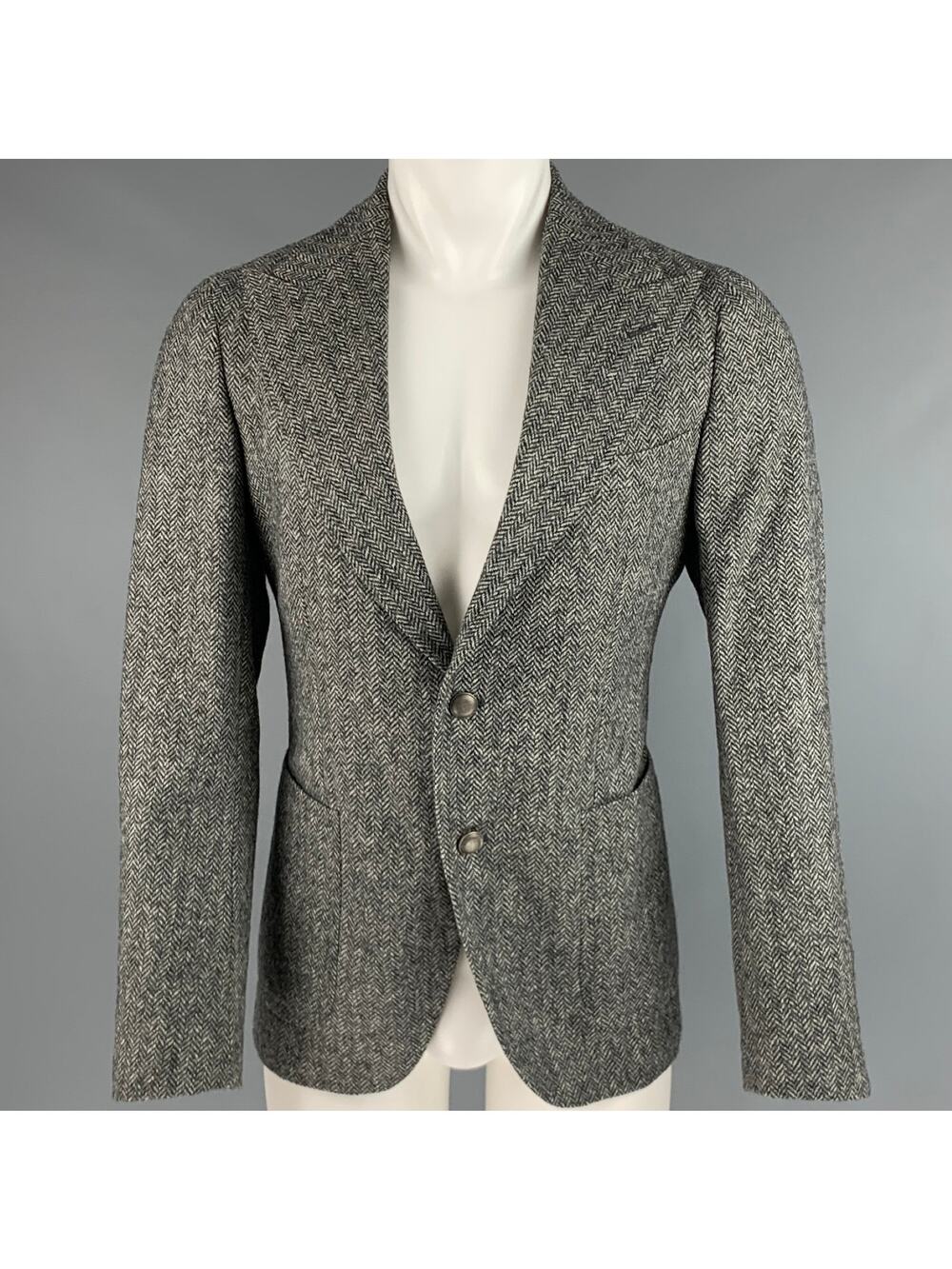 TAGLIATORE Size 40 Black White Herringbone Wool Single Breasted Sport Coat